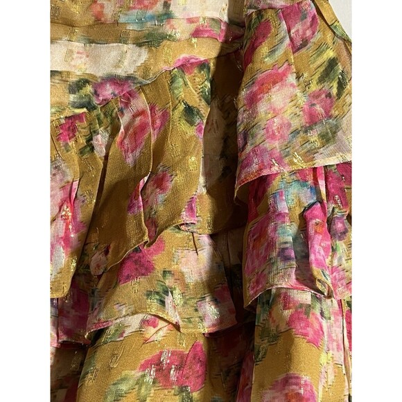 Rococo Sand Skirt Woman's S Mini Silk Floral Gold Details Ruffles Pleated B - Picture 2 of 8